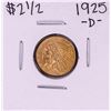 Image 1 : 1925-D $2 1/2 Indian Head Quarter Eagle Gold Coin