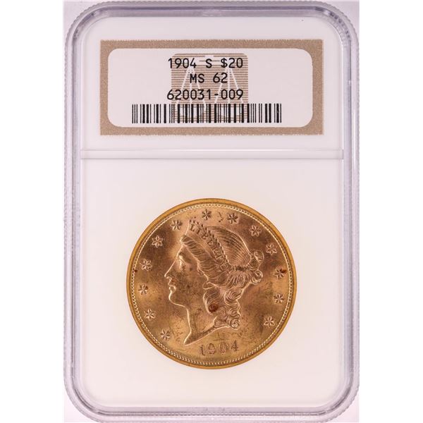 1904-S $20 Liberty Head Double Eagle Gold Coin NGC MS62