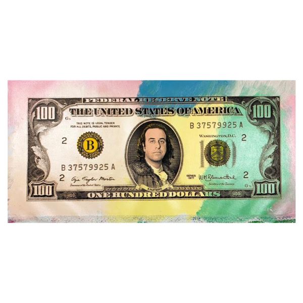 Steve Kaufman (1960-2010) "Kaufman $100" Original Mixed Media On Canvas
