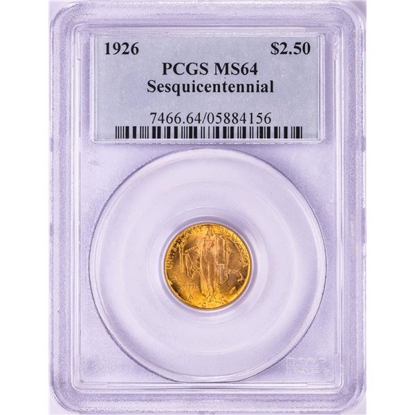 1926 $2 1/2 Sesquicentennial Commemorative Gold Coin PCGS MS64