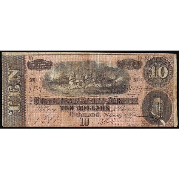 1864 $10 The Confederate States of America Note