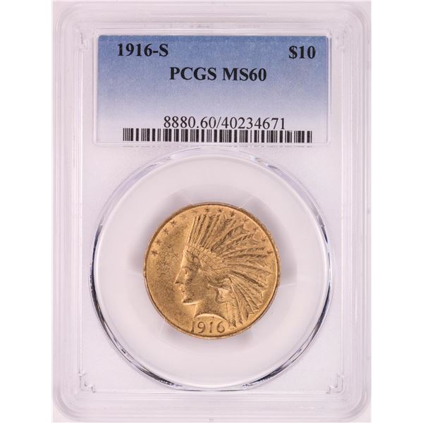 1916-S $10 Indian Head Eagle Gold Coin PCGS MS60