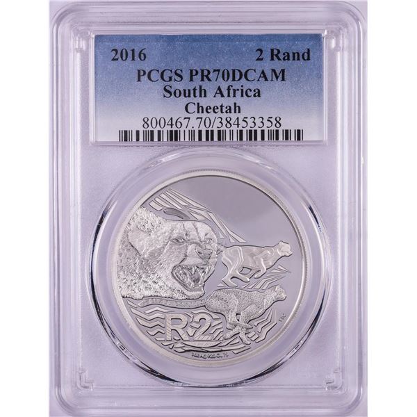 2016 Proof South Africa 2 Rand Cheetah Silver Coin PCGS PR70DCAM