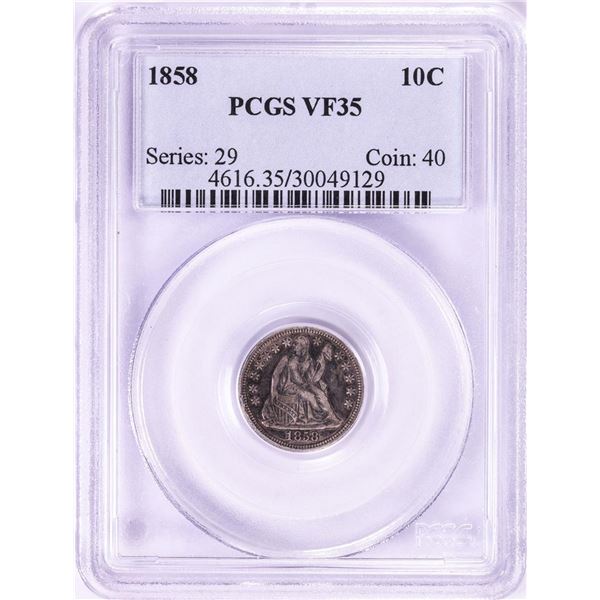 1858 Seated Liberty Dime Coin PCGS VF35