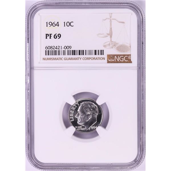 1964 Proof Roosevelt Dime Coin NGC PF69
