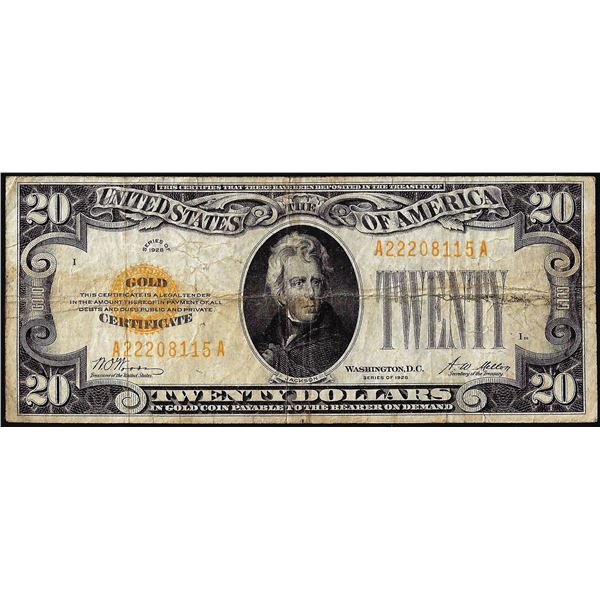 1928 $20 Gold Certificate Note