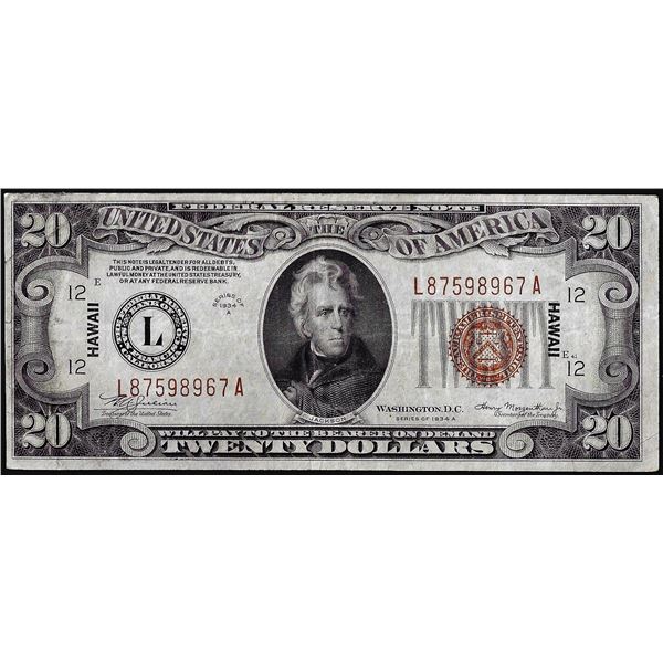 1934A $20 Hawaii WWII Emergency Issue Federal Reserve Note