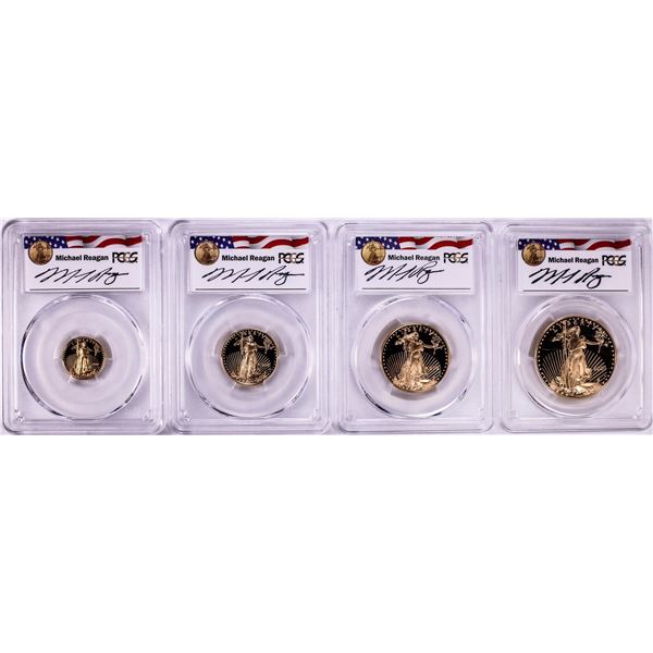 2001-W Proof American Gold Eagle (4) Coin Set PCGS PR69DCAM Michael Reagan Signature