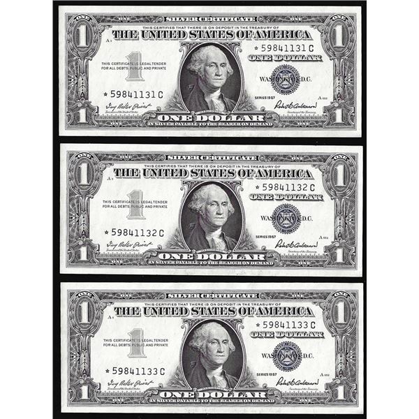Lot of (3) Consecutive Uncirculated 1957 $1 Silver Certificate Star Notes