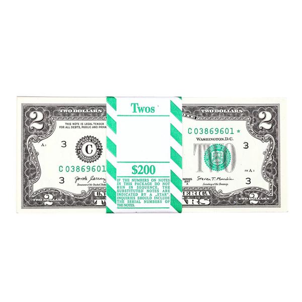 Pack of (100) Consecutive 2017A $2 Federal Reserve STAR Notes Philadelphia