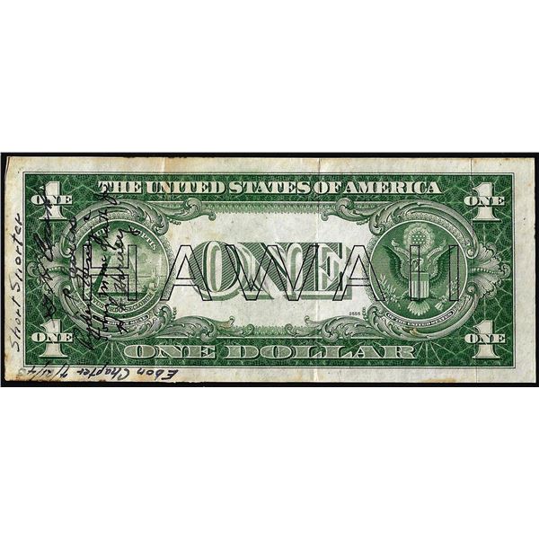 Short Snorter Signed 1935A $1 Hawaii WWII Emergency Silver Certificate Note