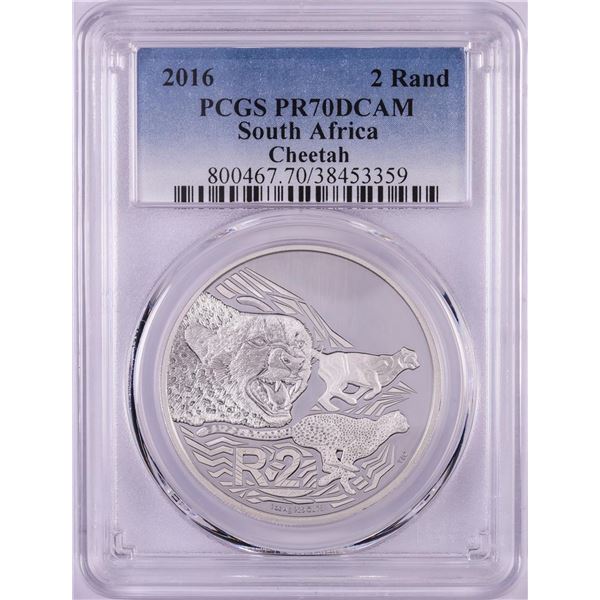 2016 Proof South Africa 2 Rand Cheetah Silver Coin PCGS PR70DCAM