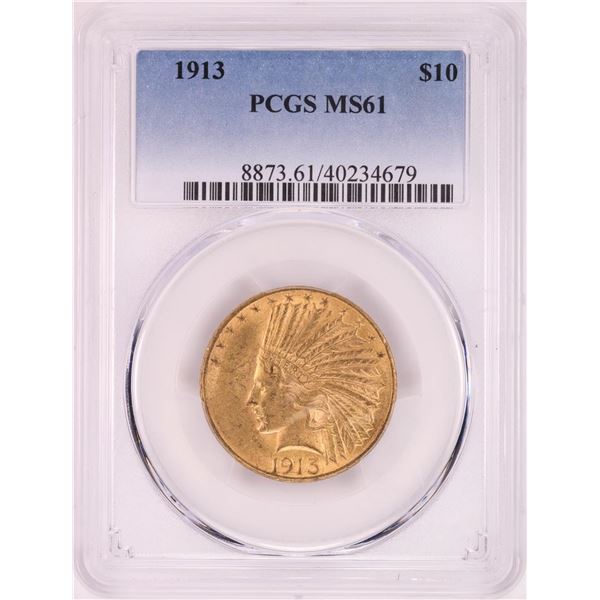 1913 $10 Indian Head Eagle Gold Coin PCGS MS61