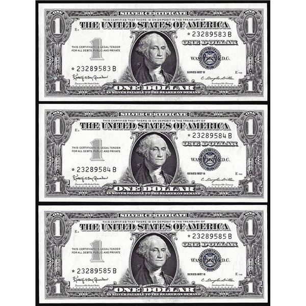 Lot of (3) Consecutive Uncirculated 1957B $1 Silver Certificate Star Notes