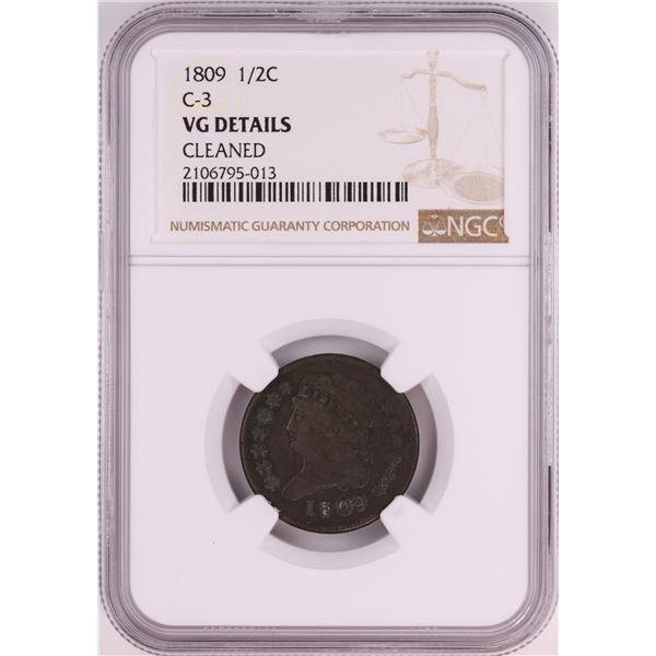 1809 C-3 Classic Head Half Cent Coin NGC VG Details