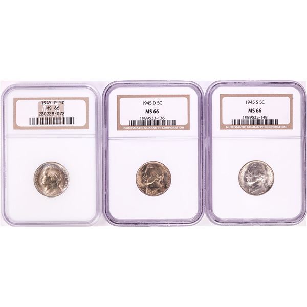 Lot of 1945-P/D/S Jefferson Nickel Coins NGC MS66