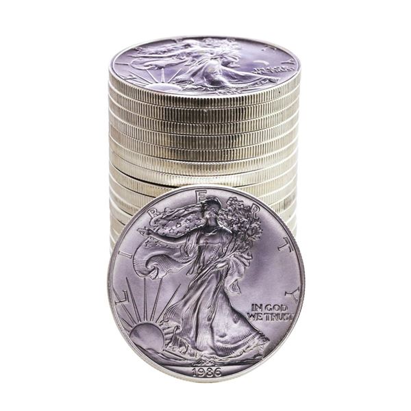 Roll of (20) Brilliant Uncirculated 1986 $1 American Silver Eagle Coins