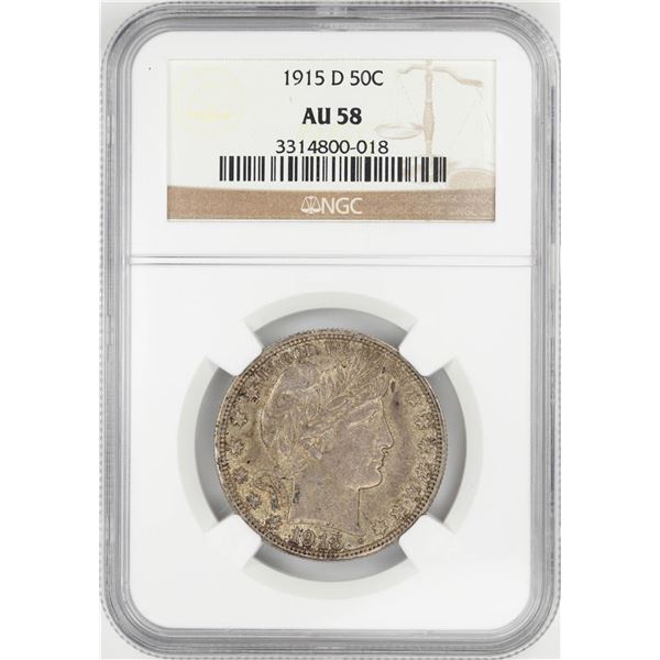 1915-D Barber Half Dollar Coin NGC AU58