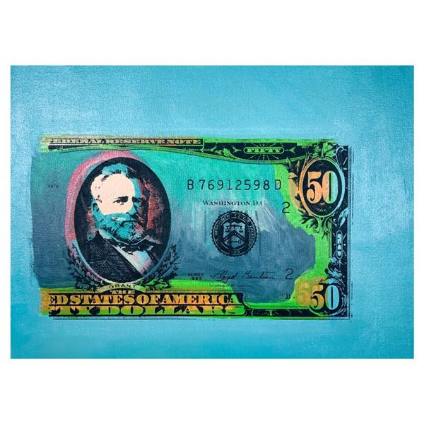 Steve Kaufman (1960-2010) "50 Dollar Bill" Original Mixed Media On Canvas