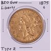 Image 1 : 1875-S Type 2 $20 Liberty Head Double Eagle Gold Coin