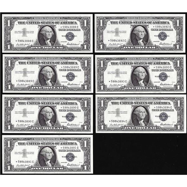 Lot of (7) Consecutive Uncirculated 1957 $1 Silver Certificate Star Notes
