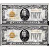 Image 1 : Lot of (2) 1928 $20 Gold Certificate Notes