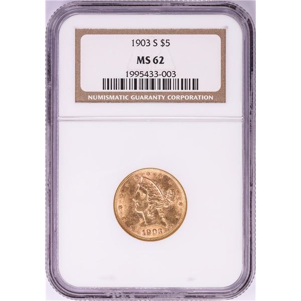 1903 $5 Liberty Head Half Eagle Gold Coin NGC MS62
