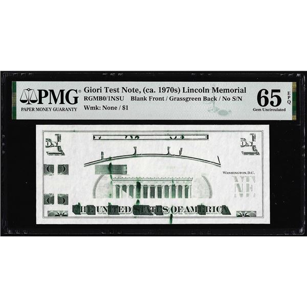 Circa 1970's Lincoln Memorial Giori Test Note PMG Gem Uncirculated 65EPQ