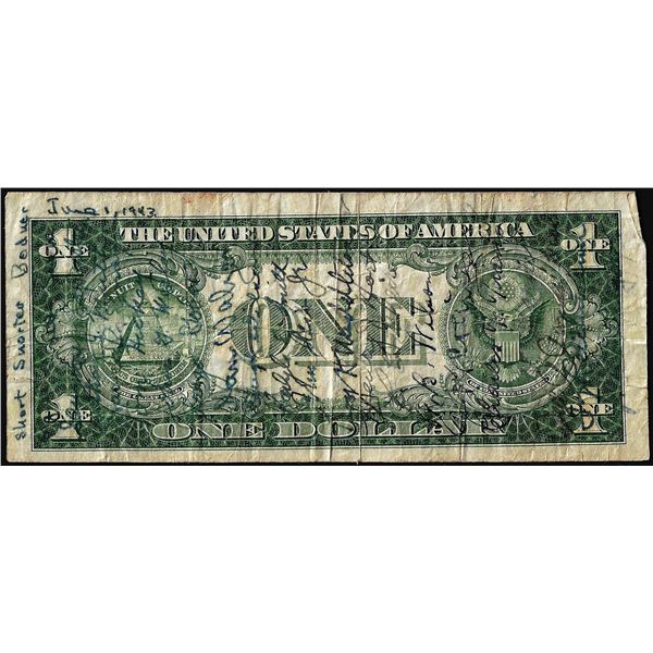 Short Snorter Signed 1935A $1 WWII Silver Certificate Note