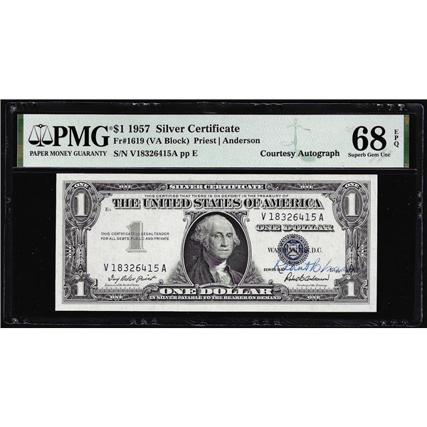 1957 $1 Silver Certificate Note Fr.1619 PMG Superb Gem Unc 68EPQ Courtesy Autograph