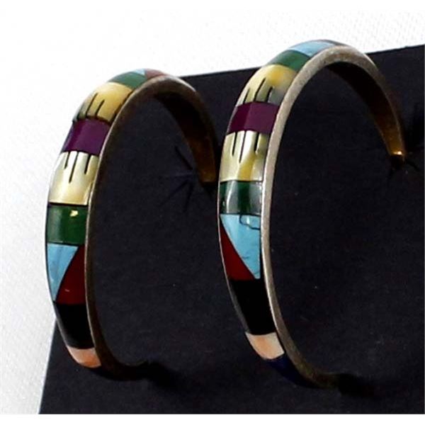 Zuni Sterling Inlay Hoop Earrings