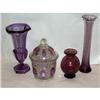 Image 1 : Lot of Four Amethyst and Violet Art Glass Vases#2077070