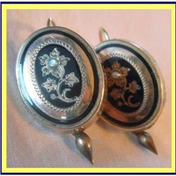 VICTORIAN GOLD BLACK ENAMEL MOURNING EARRINGS #2079372