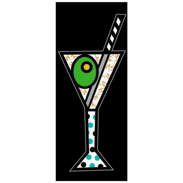 Romero Britto "Black Martini" Hand Signed Limited Edition Giclee on Canvas; Authenticated