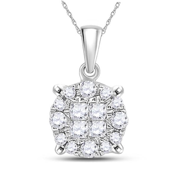 Princess Diamond Fashion Cluster Pendant 1/6 Cttw 14KT White Gold