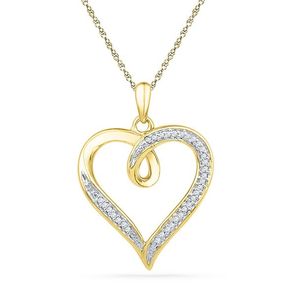 Round Diamond Heart Pendant 1/10 Cttw 10KT Yellow Gold