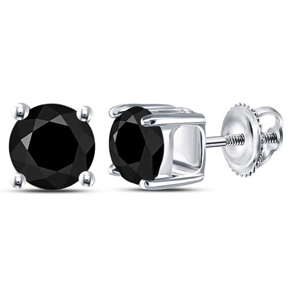 Round Black Color Enhanced Diamond Solitaire Earrings 2 Cttw 10KT White Gold