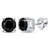 Image 1 : Round Black Color Enhanced Diamond Solitaire Earrings 2 Cttw 10KT White Gold