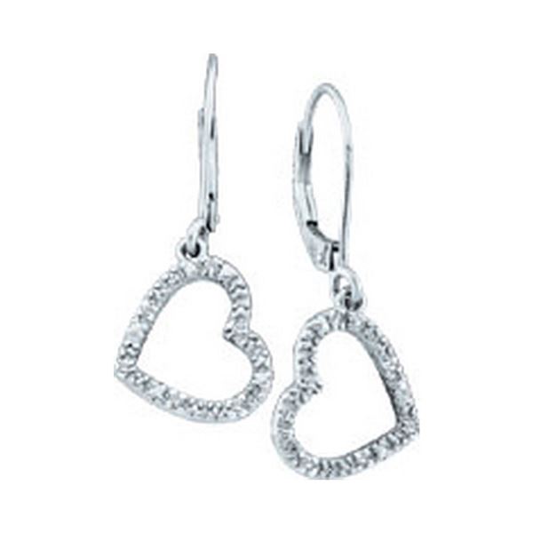 Round Diamond Heart Dangle Earrings 1/20 Cttw 10KT White Gold