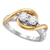 Diamond 2-stone Bridal Wedding Engagement Ring 1/2 Cttw 14KT Two-tone Gold
