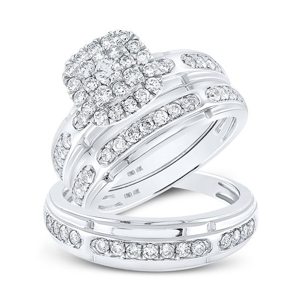 Diamond Halo Matching Wedding Set 1-1/5 Cttw 10KT White Gold