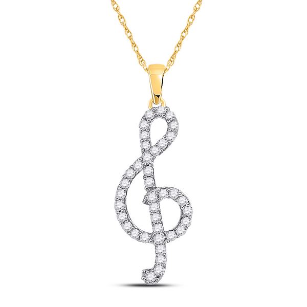 Round Diamond Treble Clef Music Pendant 1/3 Cttw 10KT Yellow Gold
