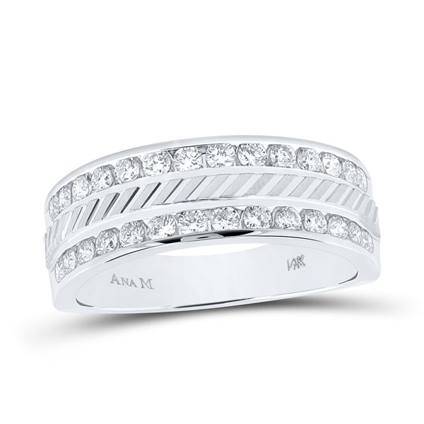 Round Channel-set Diamond Double Row Grecco Wedding Band Ring 1 Cttw 14KT White Gold