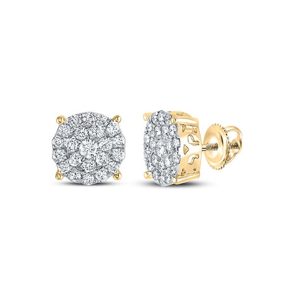 Round Diamond Cluster Earrings 2 Cttw 10KT Yellow Gold