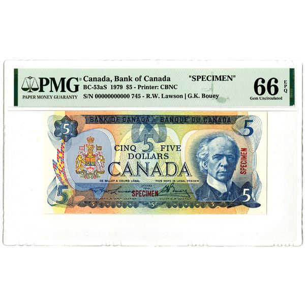 Bank of Canada, 1979 Specimen Banknote.