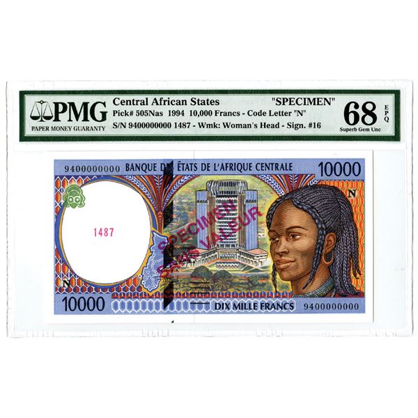 Banque des Etats de L'Afrique Centrale. 1994. Specimen Banknote.