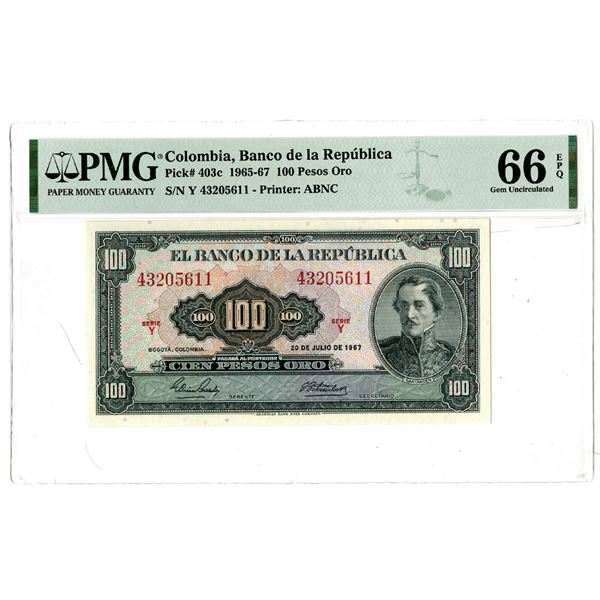 Banco de la Republica, 1967 "Top Pop" Issued Banknote