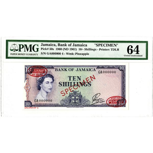 Bank of Jamaica. 1960 (ND 1961). Specimen Banknote.