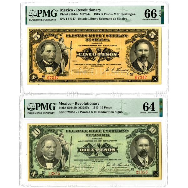 Estado Libre Y Soberano De Sinaloa, 1915 Issued Banknote Pair.