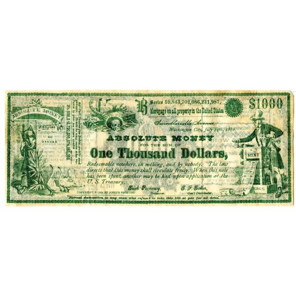 Absolute Money Satirical Banknote, 1880 (Reprinted in 1969)